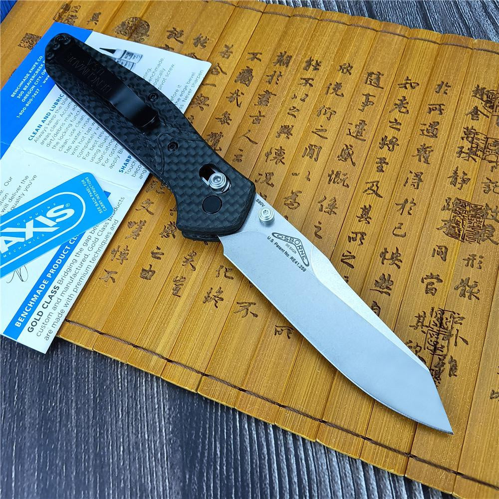 Top Quality Benchmade 940-1 EDC Knife, Reverse Tanto Blade, Plain Edge, Satin Finish, Black Carbon Fiber Handle,outdoor Hunting Tactical Knife