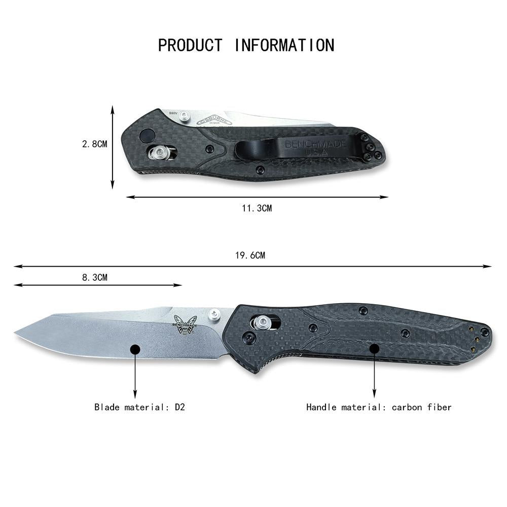Top Quality Benchmade 940-1 EDC Knife, Reverse Tanto Blade, Plain Edge, Satin Finish, Black Carbon Fiber Handle,outdoor Hunting Tactical Knife