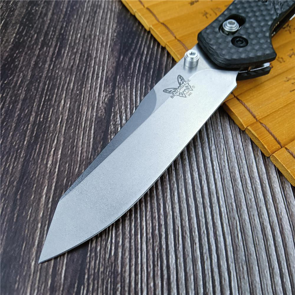 Top Quality Benchmade 940-1 EDC Knife, Reverse Tanto Blade, Plain Edge, Satin Finish, Black Carbon Fiber Handle,outdoor Hunting Tactical Knife