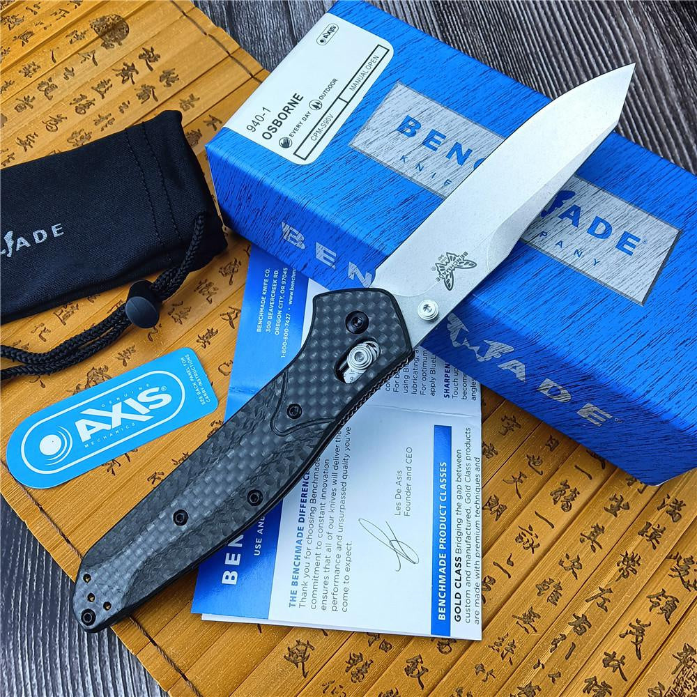 Top Quality Benchmade 940-1 EDC Knife, Reverse Tanto Blade, Plain Edge, Satin Finish, Black Carbon Fiber Handle,outdoor Hunting Tactical Knife