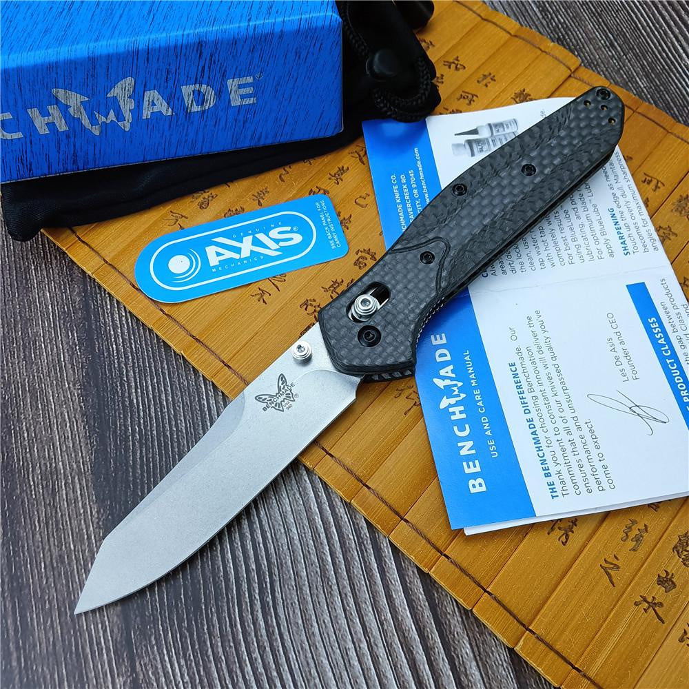 Top Quality Benchmade 940-1 EDC Knife, Reverse Tanto Blade, Plain Edge, Satin Finish, Black Carbon Fiber Handle,outdoor Hunting Tactical Knife