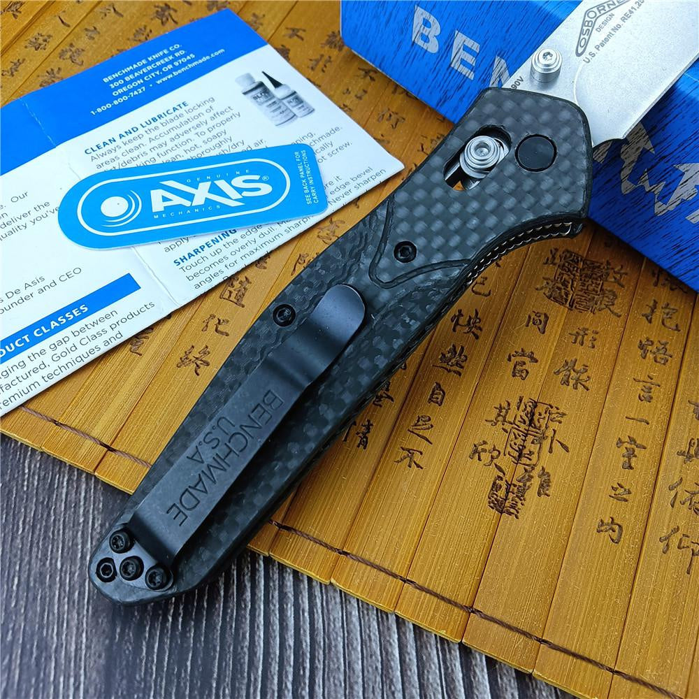 Top Quality Benchmade 940-1 EDC Knife, Reverse Tanto Blade, Plain Edge, Satin Finish, Black Carbon Fiber Handle,outdoor Hunting Tactical Knife