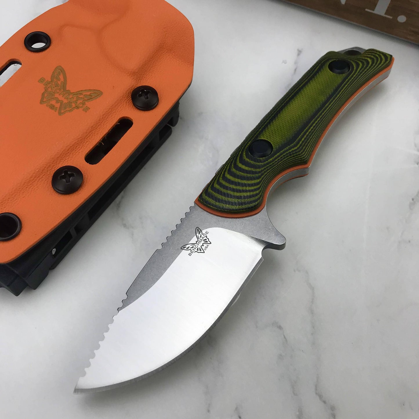 New Benchmade 15017-1 Hunt Hidden Canyon Hunter Fixed Blade Knife , Richlite/ Green G10 Handles,2.79" 8Cr13Mov Drop Point knives Kydex Sheath
