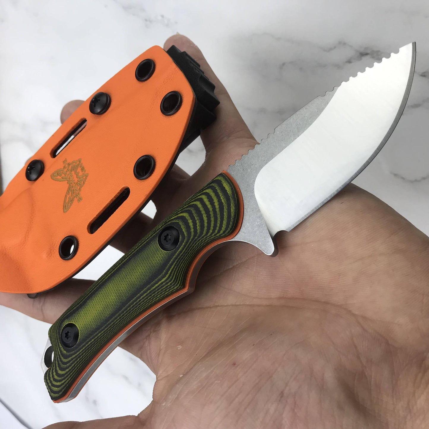 New Benchmade 15017-1 Hunt Hidden Canyon Hunter Fixed Blade Knife , Richlite/ Green G10 Handles,2.79" 8Cr13Mov Drop Point knives Kydex Sheath