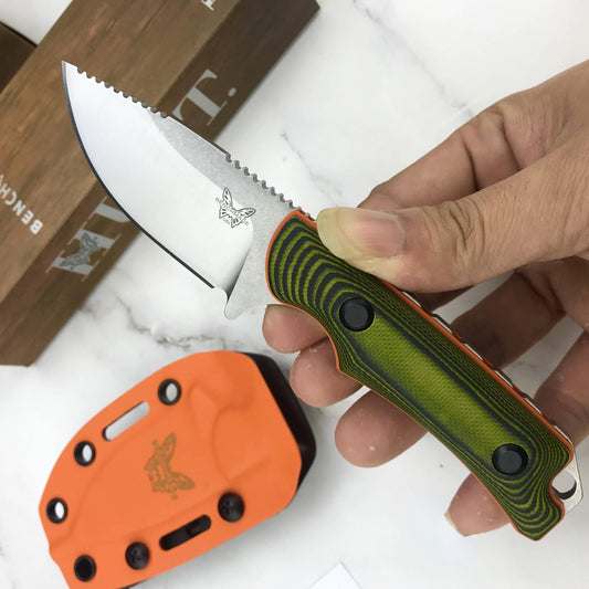 New Benchmade 15017-1 Hunt Hidden Canyon Hunter Fixed Blade Knife , Richlite/ Green G10 Handles,2.79" 8Cr13Mov Drop Point knives Kydex Sheath